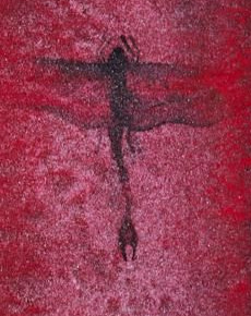 Detail of a dragonfly from a red painting by Elvan Alpay — the front label’s image